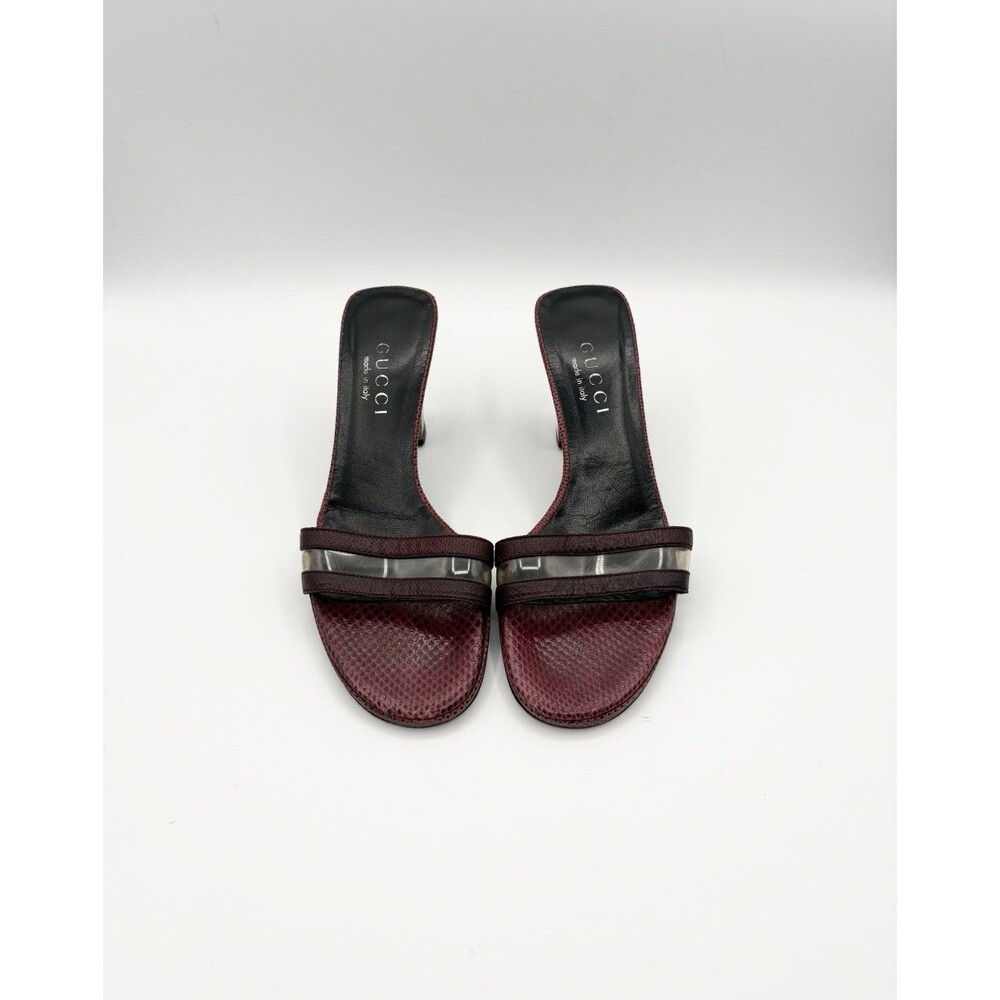 Gucci Burgundy Red Python & PVC Mules Block Heels Vintage Snakeskin Size EU 35